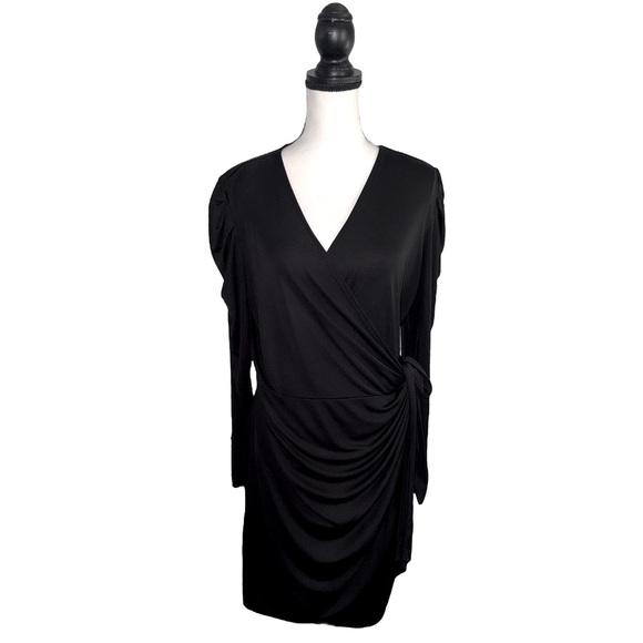 Chic Black Draped Long Sleeve Dress - Picture 1 of 12